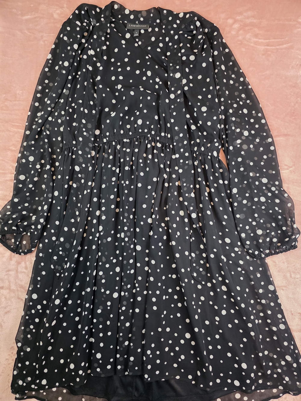 Lane Bryant Black Polka Dot Long-Sleeve Dress